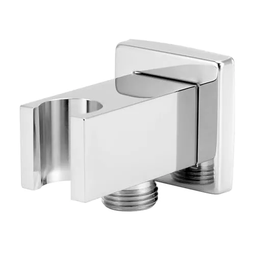 QWORK® Chrom Schlauchanschluss mit Handbrausehalter, Messing G1/2