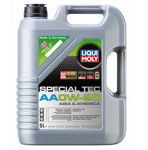 Motoröl LIQUI MOLY SpecialTec AA 0W20 5L - Hochleistungs-Motoröl für moderne Fahrzeuge, ausgezeichnete Schmierung und Kraftstoffeinsparung, ideal für viele Marken wie Ford, Honda und Toyota.