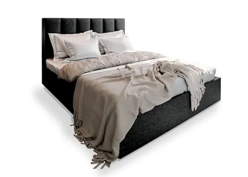 Masseno Polsterbett Lure 140x200 cm, Doppelbett, Bettkasten, Stauraum, Lattenrost Und Kopfteil - Schwarz, SAWANA 14