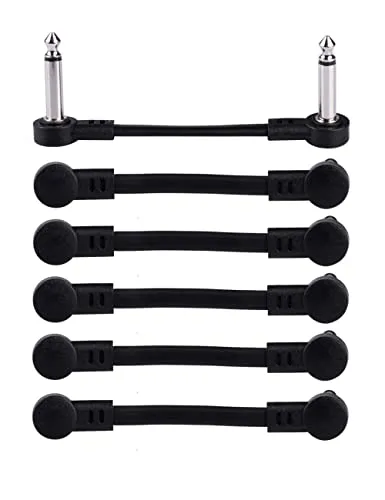 Rayzm Guitar Patchkabel, 6,35 mm abgewinkeltes Instrumenten-Jumperkabel für Gitarren-/Bass-Effektpedale, 5cm Pedal-Board Jumperkabel (6-Pack)