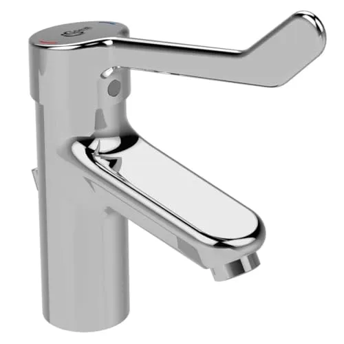 Ideal Standard Waschtischarmatur CERAPLUS 2 mit Klinikhebel - Bad- & Duscharmatur mit vandalensicherem Strahlbrecher, durchflussbegrenzt auf 8,4 l/min und einfachem Easy Fix-Befestigungssystem für schnelle Installation.