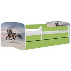 Raumhirsch Furniture Kinderbett, Grün, Pferd im Galopp - Stilvolles Kinderbett 70x140 cm mit abnehmbarer Schutzschiene für maximale Sicherheit. Praktische Schublade bietet Stauraum für Bettwäsche. Ideal für ein gemütliches Kinderzimmer.