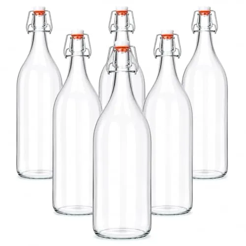 Produktbild 6er Set 2 L Bügelflaschen aus Glas, leere Glasflaschen mit Bügelverschluss, Likörflaschen, Saftflaschen, Ölflaschen, Wasserflaschen zum Befüllen, für Sirup, Limonade, Bier, Saft, Öl und Liköre