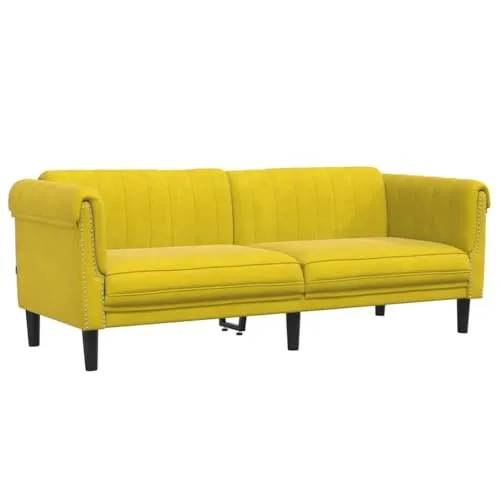 vidaXL 3-Sitzer Sofa Gelb Samt - Stilvolles 3-Sitzer Sofa in Gelb aus weichem Samt, ideal für entspannte Stunden. Mit dick gepolsterten Sitzen und modernem Design ist es der perfekte Blickfang für dein Wohnzimmer.