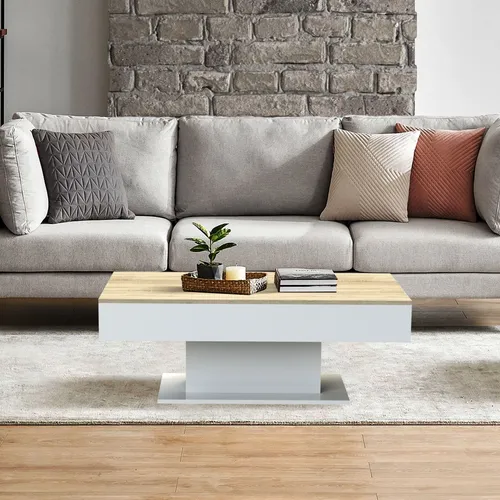 ML-Design Couchtisch mit 2 Staufächern, 110x60x40 cm, Eiche-Optik/Weiß