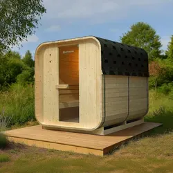 Artsauna Fasssauna Nolvik XL - 6 Personen, 8 kW Ofen für perfekten Saunagenuss - Sauna für bis zu 6 Personen im Cube Design, leistungsstarker 8 kW Ofen für bis zu 100 °C – dein privater Wellnessbereich im Garten.