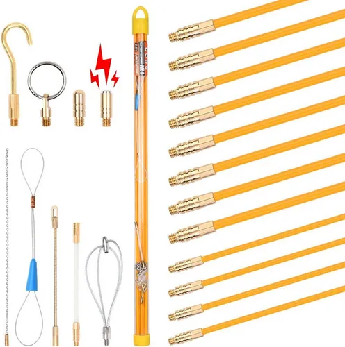 XERSEK Kabeleinziehhilfe 12M mit 9 Adaptern - Praktische Kabeleinziehhilfe für müheloses Verlegen von Kabeln. Mit 12 m Länge und flexiblen Kabeleinstiegsoptionen für Durchmesser von 4 mm und 6 mm. Ideal für professionelle Anwendungen.