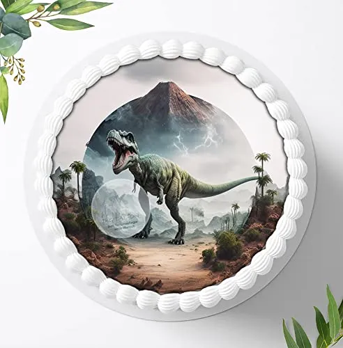 Für die Geburtstags Torte, Zuckerbild Dinosaurier, Essbares Foto für Torten, Fondant, Tortenaufleger Ø 20cm, 1202z H