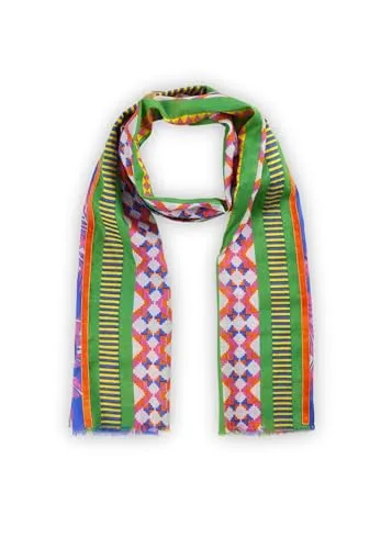 CODELLO Damen Schmaler Schal aus Organic Cotton im Mustermix - Schals für Damen, GOTS-zertifiziert und aus feiner, transparenter Bio-Baumwolle mit einem stilvollen Ikat- und Palmen-Print.