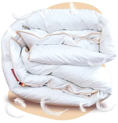 EVAN BROWNS® Feder Bettdecke 135x200 - Ganzjahresdecke für erholsamen Schlaf - Ganzjahresdecke mit 90% Federn und 10% Daunen für ein ideales Schlafklima. Atmungsaktiver Baumwollbezug sorgt für Komfort, pflegeleicht und langlebig – perfekt für jede Jahreszeit.