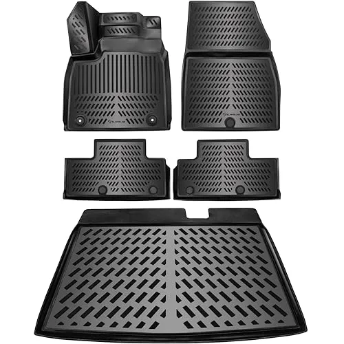 ELMASLINE 3D Gummimatten Set für Renault Megane E-TECH - Kofferraummatten und Fußmatten für Renault Megane E-TECH ab 2022, passgenau und rutschhemmend. Höchster Schutz vor Schmutz und Flüssigkeiten mit pflegeleichter Reinigung.