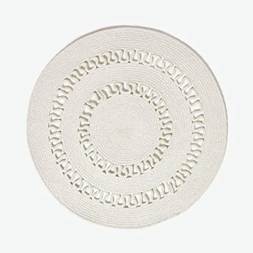 Homescapes Geflochtener runder Teppich 70 cm, Häkel-Muster - Kurzflor-Teppich mit Boho Stil, handgefertigt aus Baumwolle, ideal für Gemütlichkeit in jedem Raum, pflegeleicht und stylisch.