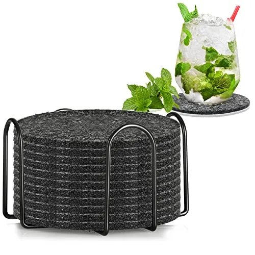 com-four® 12x Untersetzer aus Filz - runde Tischschoner mit Metall-Halter - Schutzmatte für Töpfe, Gläser, Vasen - Filzuntersetzer für Tassen - abwischbare Unterlage (Ø 10cm - Rund + Halter)