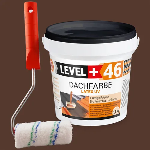 Dachfarbe 1,5kg Braun Flexible Sockelfarbe Dachlack + Farbroller 10cm Set RM46