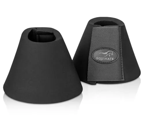Equinate Hufglocken Denver XXL Schwarz - Robuste und stoßdämpfende Neopren Springglocken - Hufschutz für Training und Turniere - 2er Set
