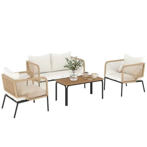 Gartenmöbel Set für 4 Personen - Modernes Lounge-Design - Elegantes 4-teiliges Balkonmöbel Set mit wetterbeständigen Materialien. Ideal für entspannte Stunden im Freien. Inklusive bequemen Sitzkissen für zusätzlichen Komfort.