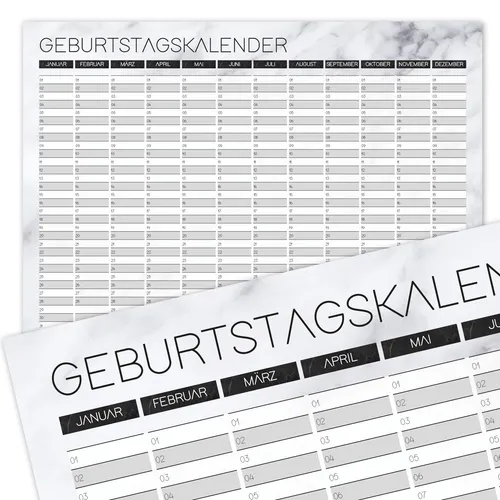 Geburtstagskalender Marmor-Optik DIN A3 jahresunabhängig Dauerkalender dv_492