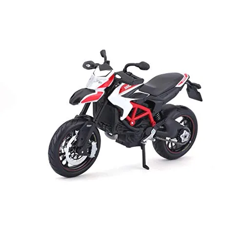 Maisto Ducati Hypermotard SP: Originalgetreues Motorradmodell 1:12, mit beweglichem Ständer, Federung und frei rollenden Rädern, 17 cm, weiß (5-13015)