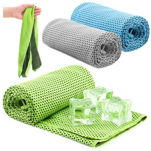 com-four® 3X Kühlhandtuch - Cooling Towel Kühltuch - kühlendes Tuch bei Hitze, Müdigkeit, Anstrengung, Sport, Sonnenbrand, Verbrennungen oder Insektenstichen, Camping (3X Tuch - blau/grün/grau)