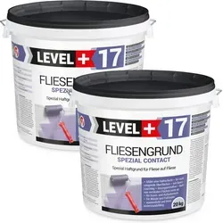 Level+ Fliesengrund L+17 - 40kg Haftgrundierung - Hochwertige Haftgrundierung für glatte Untergründe, optimiert die Haftung von Zementklebstoffen. Praktische Anwendung mit Pinsel oder Roller, schnelle Trocknung und einfache Handhabung.