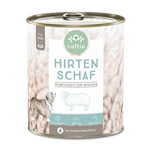 naftie Premium Hundefutter 100% Hirten Schaf - Reinfleisch pur - Nassfutter zum Mischen, Barf-Fleisch - glutenfrei getreidefrei - 800g Dosen