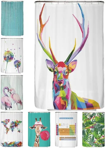 Arteneur Duschvorhang 120 cm - Anti-Schimmel & Waschbar - Duschvorhang mit buntem Hirsch-Motiv, beschwertem Saum und aus recyceltem Polyester. Ideal für ein hygienisches Badezimmer, bei 40°C waschbar und schimmelresistent.
