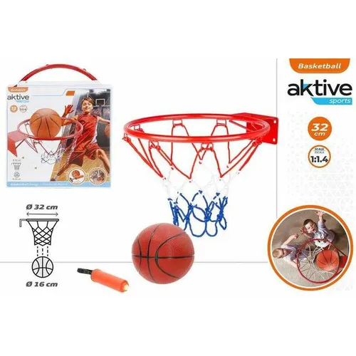 AKTIVE 54277 Wand-Basketballkorb - Wand-Basketballkorb für Zuhause: Komplettes Set mit Ball und Luftpumpe, einfache Installation mit 4 Schrauben, ideal für Training und Spaß in kompakter Größe.