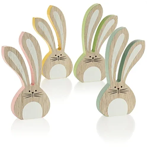 com-four® 4X Deko-Aufsteller Hase - Osterdekoration zum Hinstellen aus Holz - Osterhase in bunten Farben - Holzdeko (4 Stück - Hasen bunt)
