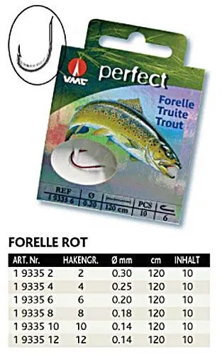 VMC Perfect Forellenhaken rot 1,20m Gr.6 in rot von VMC