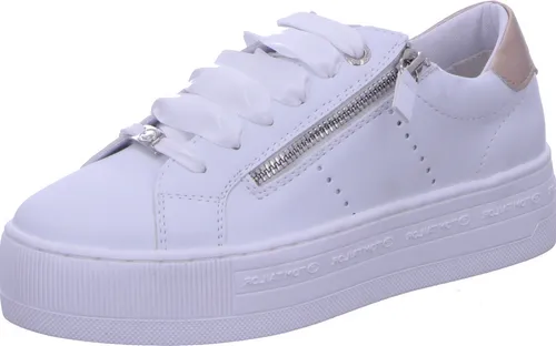 Tom Tailor Damen Schnürhalbschuhe - Modische Damen Sneakers in Weiß mit goldenen Akzenten, seitlichem Reißverschluss und bequemer Memory-Effekt Innensohle für hohen Tragekomfort.