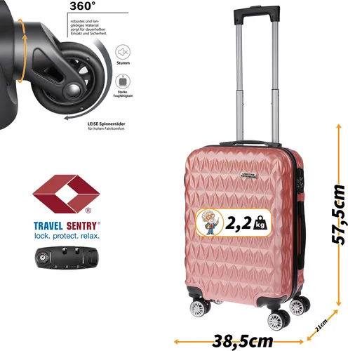 Leichter Handgepäck Trolley in Rosa - Christian Wippermann - Handgepäckkoffer mit Hartschale, Maße 35 x 55 x 22 cm, nur 2.2 kg und inklusive TSA-Schloss, ideal für Flugreisen und IATA-konform.