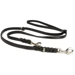 CopcoPet Hundeleine Fettlederleine Hundeleine geflochten dreifach verstellbar, Leder schwarz 2,40 m x 8 mm