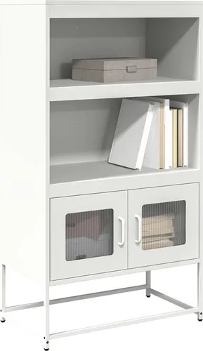 vidaXL Highboard Weiß 68x39x123 cm aus Stahl - Stilvolles Highboard aus kaltgewalztem Stahl mit viel Stauraum und flexibler Türmontage, ideal für eine ordentliche und moderne Wohnatmosphäre.