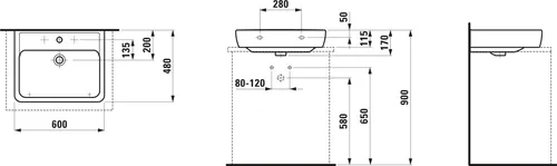 Laufen Pro A Aufsatzwaschtisch 480x600x170mm von LAUFEN