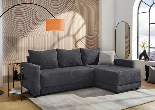 Jockenhöfer Gruppe Ecksofa Venezia L-Form mit Bettfunktion - Platzsparendes Ecksofa mit Bettkasten für zusätzlichen Stauraum. Die Ottomane ist flexibel anbringbar, während der samtige Chenille-Webstoff für modernen Komfort sorgt.