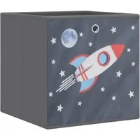 vidaXL Faltboxen 4er Set Grau mit Raketen-Aufdruck - Praktische faltbare Aufbewahrungsboxen aus strapazierfähigem Vlies, ideal zur Organisation von Spielzeug, Kleidung und mehr. Platzsparend und leicht zu reinigen – perfekt für jedes Zuhause!