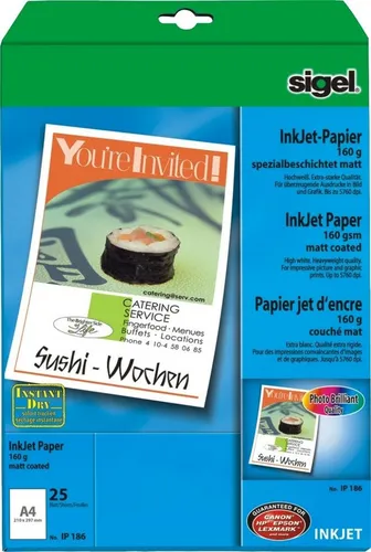 Sigel Fotopapier Inkjetpapier A4 160g/qm spezialbeschichtet hochweiß VE=25 Blatt