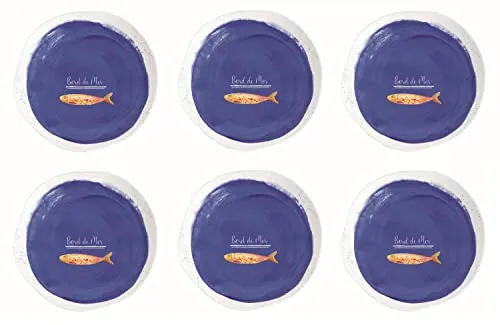 CREAFLOR HOME 6er Set Frühstücksteller Bord DE MER - Kuchenteller im maritimen Design, aus hochwertigem Porzellan, mikrowellen- und ofenfest sowie spülmaschinenfest – perfekt für stilvolle Frühstücke!