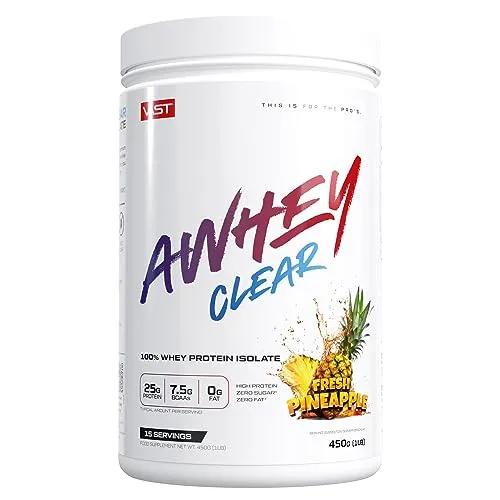 AWHEY Clear – 100% Whey Protein Isolate – Erfrischender Proteindrink mit 85g Protein pro 100g – Fettfrei, Glutenfrei, Laktosfrei – 15 Portionen – 450g (Fresh Pineapple, 450 g)