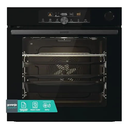 Gorenje OptiBake Advanced BPSA 6747 A08BG Einbau-Backofen - Multifunktions-Backofen mit 77L BigSpace, ideal für große Gerichte. Mit Pyrolyse-Reinigung, AutoBake und PizzaModus 300°C für perfekte Ergebnisse.