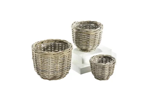 Kobolo Pflanzkübel Pflanzkorb rund Rattan kubu grau 3-teilig - Pflanzkübel aus hochwertigem Kubu-Rattan, 3-teiliges Set, ideal zum Bepflanzen und dekorativen Einsatz, handgefertigt und besonders langlebig.