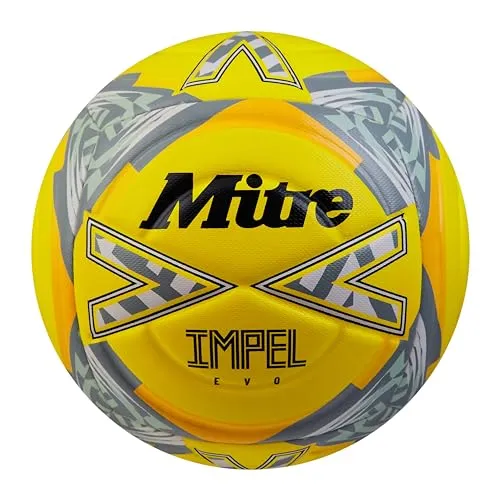 Mitre Impel Evo Fußball | strapazierfähiger Trainingsball | Hyperseam-Technologie, Fluo-Gelb/Schwarz/Kreisgrau, 3