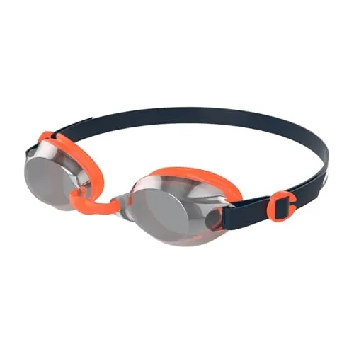 Speedo Unisex Kinder Jet V2 Schwimmbrille | Schwimmen Kinder | Bequemer Sitz | Anpassbares Design | Anti-Beschlag | Learn-to-Swim Schwimmbrille, Navy/Volcanic Orange/Chrome, Einheitsgröße