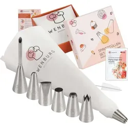 Wenburg Spritzbeutel-Set 10-tlg. mit 7 Garniertüllen - Spritzbeutel-Kit für Hobbybäcker, inklusive 7 Edelstahl-Tüllen und E-Book für kreative Tortendekoration – langlebig und leicht zu reinigen.