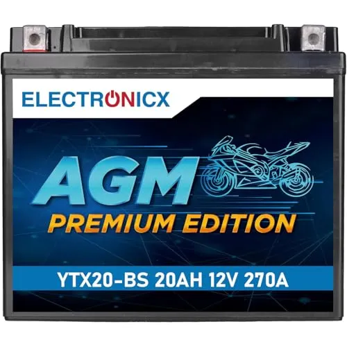 Electronicx YTX20-BS AGM Motorradbatterie 12V 20Ah 270A - Wartungsfreie, versiegelte, auslaufsichere, Starterbatterie - Ideal für Roller, Quad, ATV und Motorrad. Maße: (176,5 × 87,5 × 154 mm).