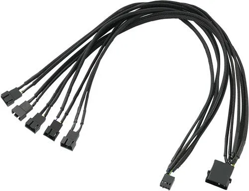PC-Lüfter Y-Kabel [5x PC-Lüfter Stecker 4pol. - 1x PC-Lüfter Buchse 4pol., IDE-Strom-Stecker 4pol.] 0.45 m Schwarz Akasa
