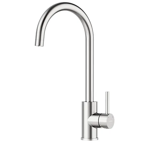 Krobec Wasserhahn Küche,Hochdruck Küchenarmatur,Mischbatterie Küche 360° Schwenkbar mit Einhebelmischer,Bleifreies Messing,Hoher Bogen,G3/8-Gewinde.