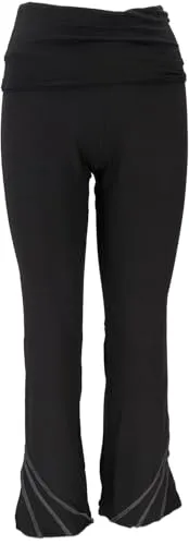 GURU SHOP Damen Yogahose aus Bio-Baumwolle - Schwarz, Size: XL - Bequeme Yogahose aus nachhaltiger Bio-Baumwolle mit breitem Bund und stylischen Overlocknähten. Ideal für Yoga, Dance und Freizeitaktivitäten.
