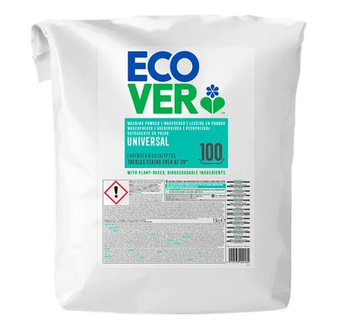 Ecover Universal Waschpulver Konzentrat Lavendel 7,5 kg - Ökologisches Waschmittel für 100 Waschladungen, entfernt starke Flecken mit pflanzenbasierten Inhaltsstoffen und sorgt für einen sanften Lavendelduft.