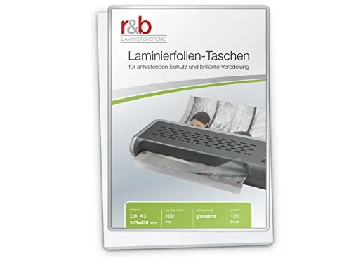 r&b FT-A3-100 Laminierfolien A3, 303 x 426 mm, 2 x 100 mic, 100 Stück, glänzend